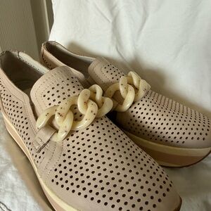 Beige Perforated Slip-On women’s Shoes with Decorative Chain